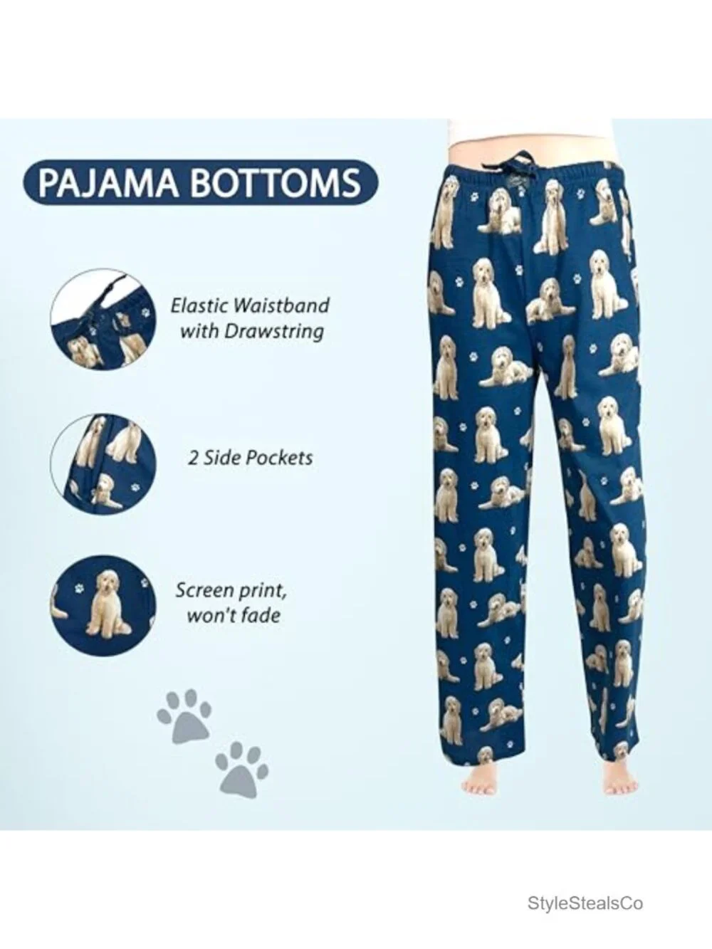 Cotton Blend Pajama Pants - Unisex Lounge Bottoms with Drawstring